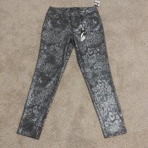 Nine West Metallic Grey Animal Print Cigarette Skinny Jean Size 10/30 NWT
